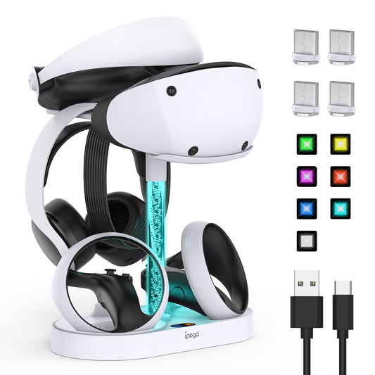 FASTSNAIL Charging Stand for PlayStation VR2, Multifunctional PS VR2 Headset & Sense Controllers Charge Dock Station with 10 RGB