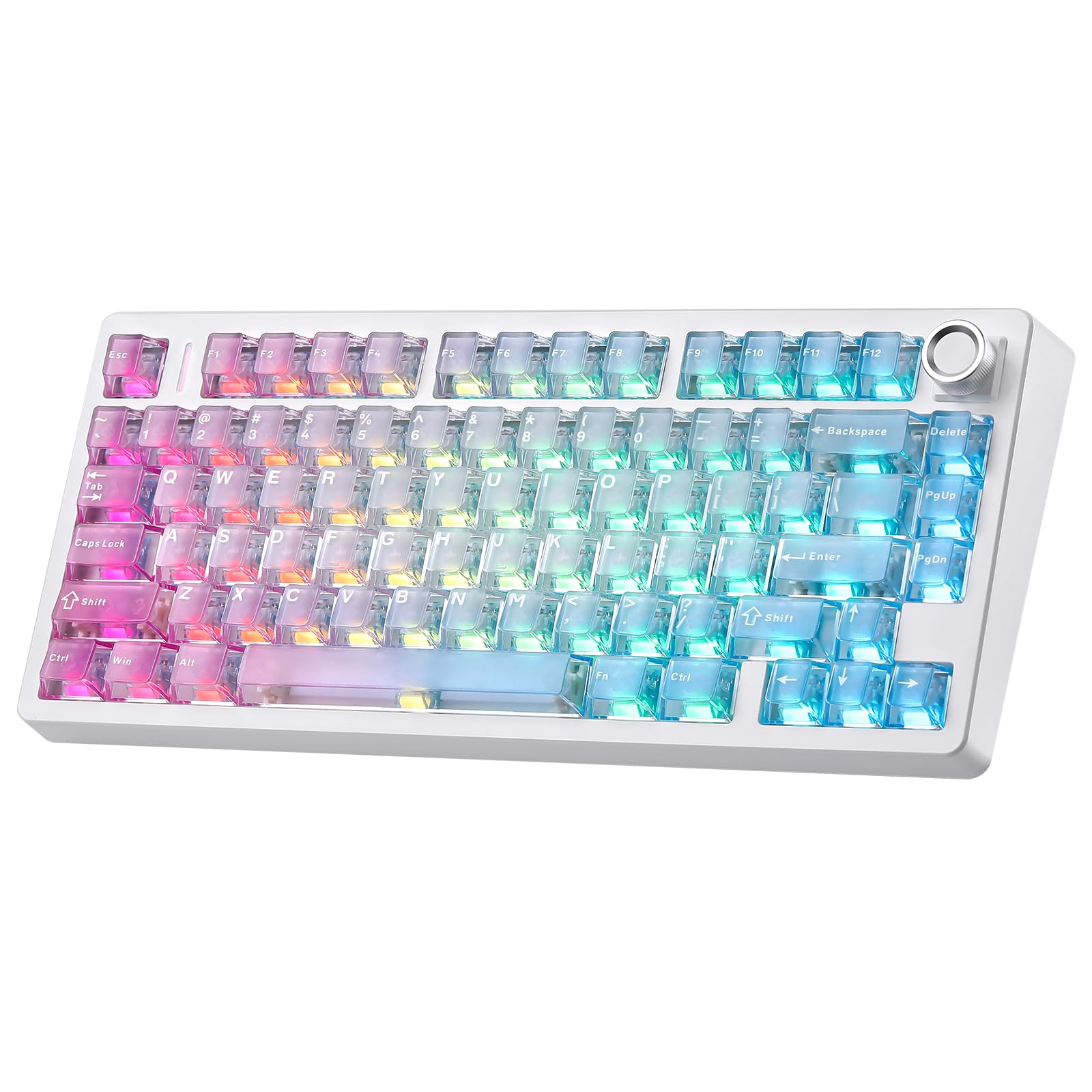 MIKIBY N75 V2 Pink Mechanical Keyboard 75% Layout with Knob 2.4GHz/BT/Wired Tri-Mode Wireless Keyboard  Clear Keycaps Gasket Hot Swappable Gaming Keyboard Linear Switches  RGB Backlit for Win & Mac