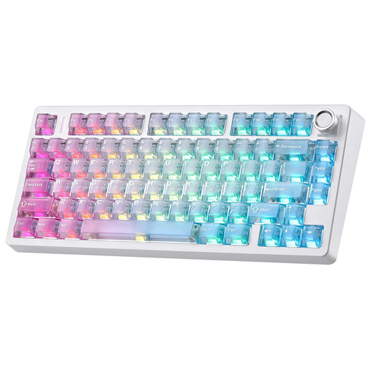 MIKIBY N75 V2 Pink Mechanical Keyboard 75% Layout with Knob 2.4GHz/BT/Wired Tri-Mode Wireless Keyboard  Clear Keycaps Gasket Hot Swappable Gaming Keyboard Linear Switches  RGB Backlit for Win & Mac