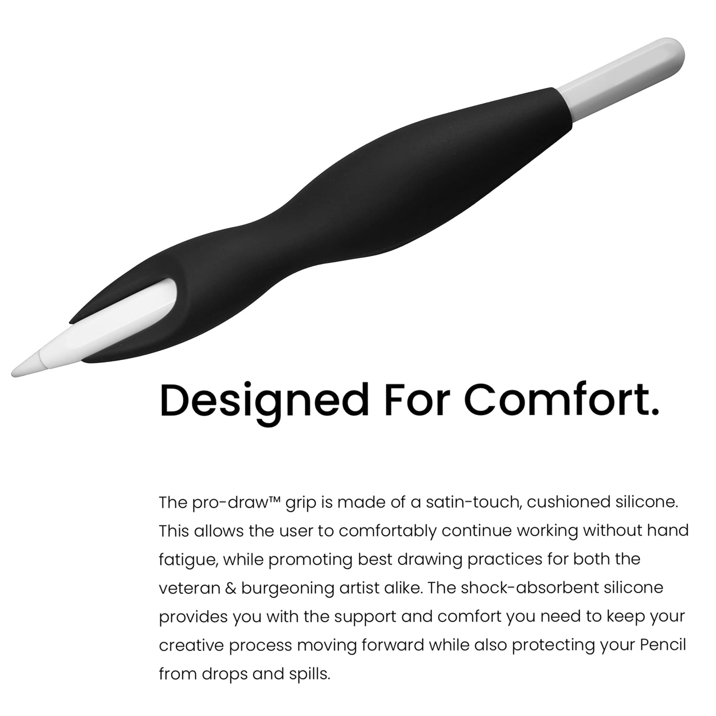 Pro-Draw Grip for Apple Pencil Pro (1st/2nd Gen, USB-C) - Black, Comfortable Control, Model PDG1, 1 Count
