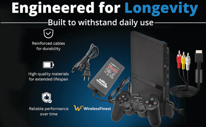 WirelessFinest Power Supply AC Charger Adapter for Sony PS2 Slim - Black AV Cable Replacement Set