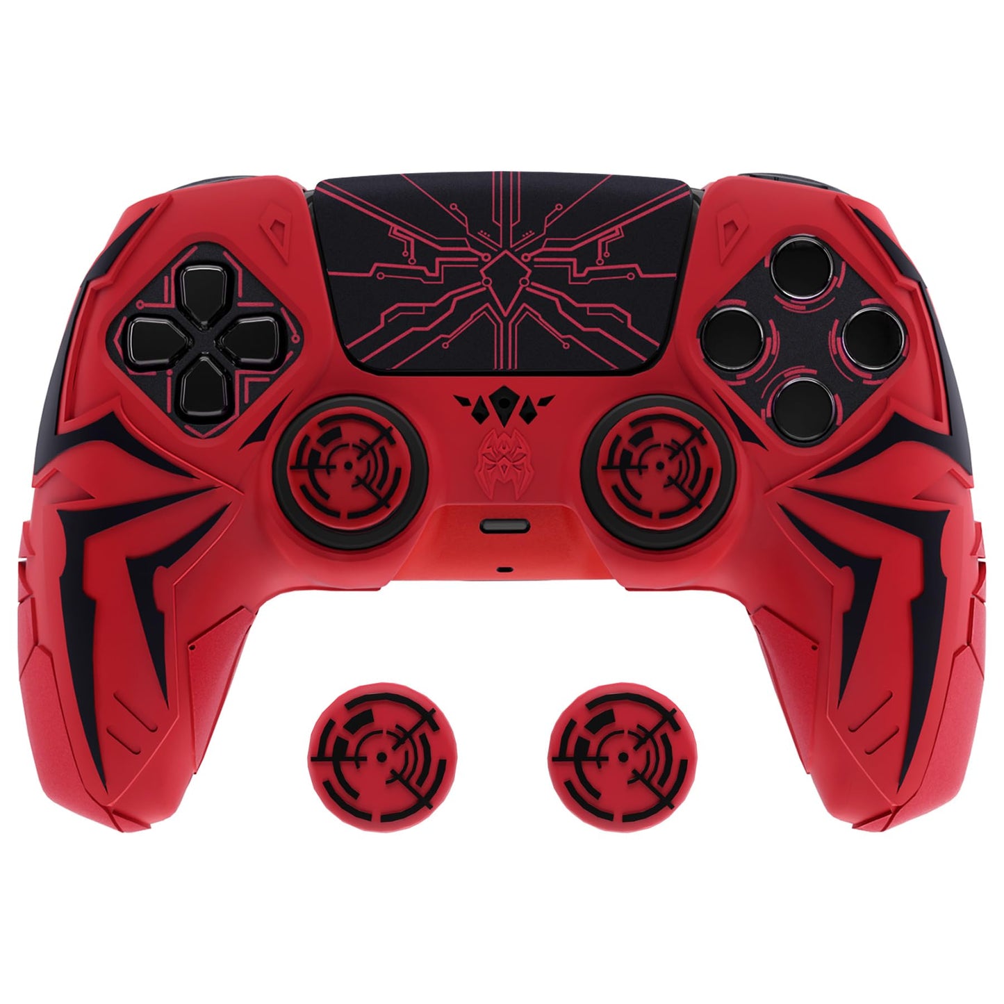 PlayVital Design for ps5 Controller Silicone Case with 2 Thumb Grips and 6 Sticker  Cyber Spider Design  Slip-Resistant Shockproof Controller Cover Skin  Fits for Charging Dock  Red & Black