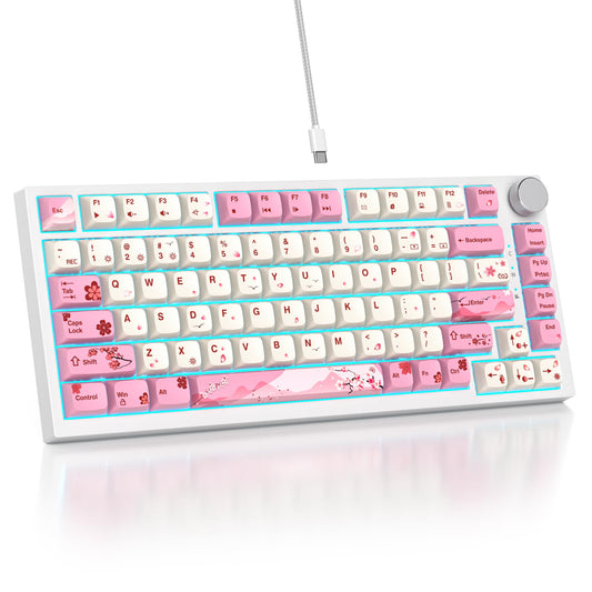 Mosptnspg 75% TKL Wired Mechanical Keyboard RGB Backlit Gasket Mount 82 Key Hot Swappable Custom Linear Red Switch Gaming Keyboard with Volume Knob & PBT Keycaps (Pink)