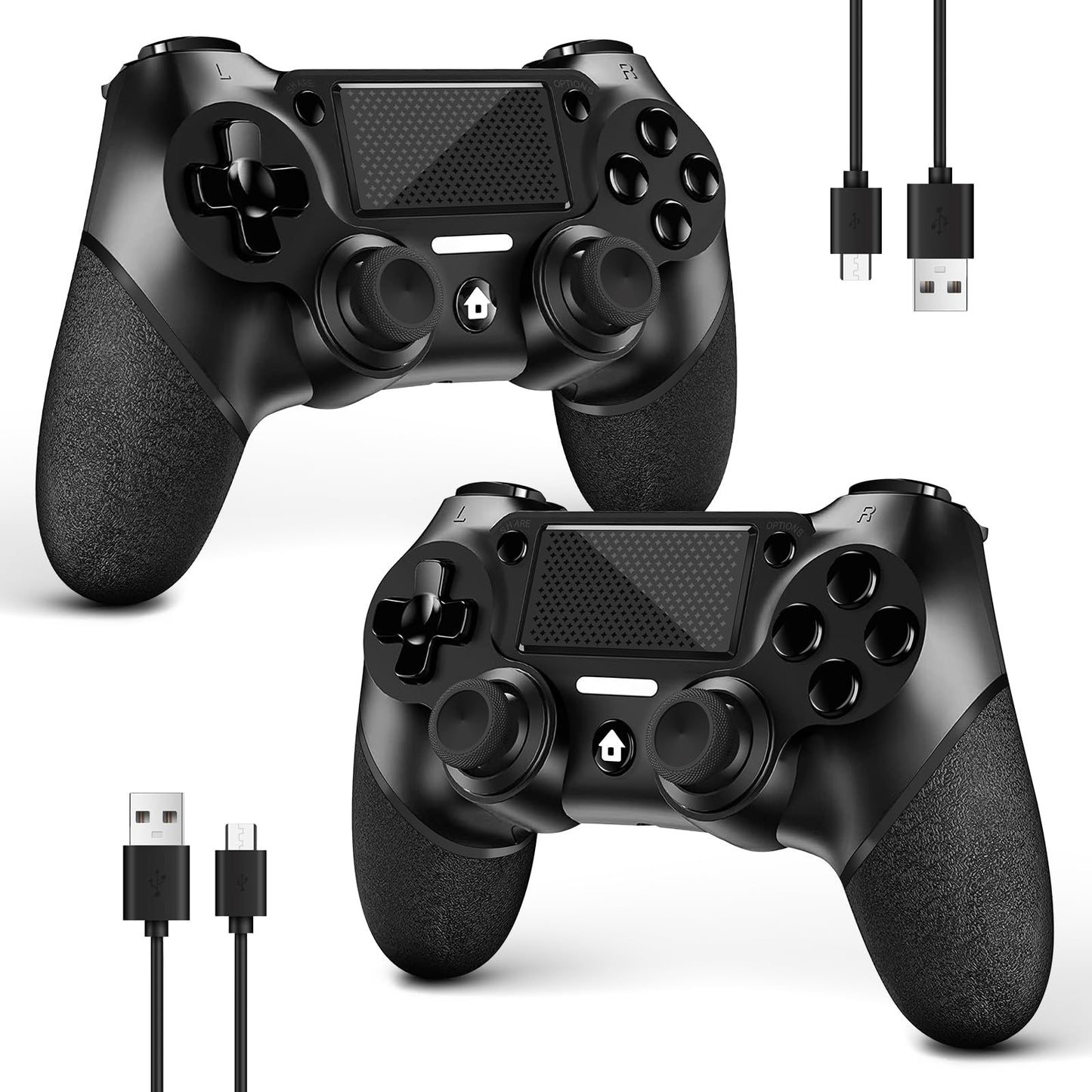 AceGamer Wireless Controller 2 Pack for P4 - Midnight Black, Non-Slip Grip, Includes 2 USB-C Cables