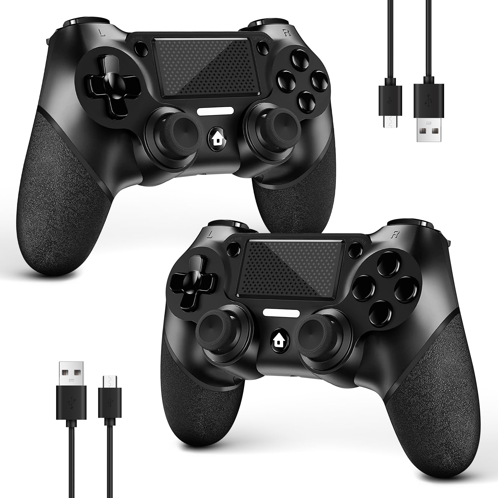 AceGamer Wireless Controller 2 Pack for P4 - Midnight Black, Non-Slip Grip, Includes 2 USB-C Cables