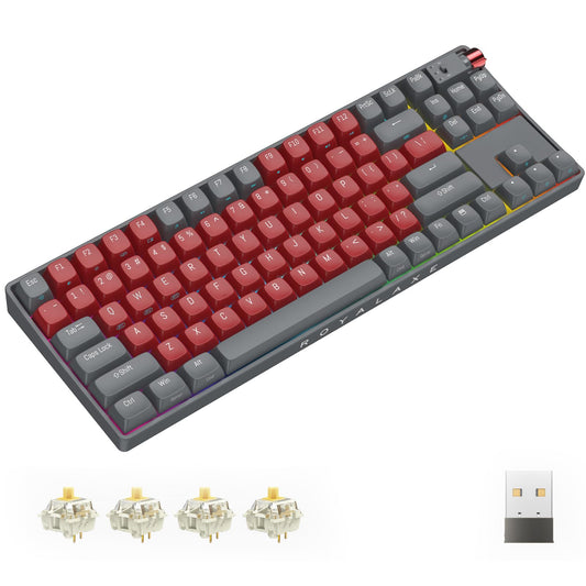 ROYALAXE R87 Wireless Mechanical Keyboard - Hot Swappable, RGB, 88 Keys, G Pro Yellow Switch, Whale Blue for Windows & Mac