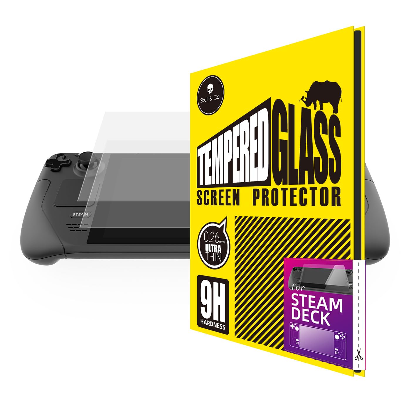 Skull & Co. High Transparency and High Sensitive Tempered Glass Screen Protector for SteamDeck (2-Pack)