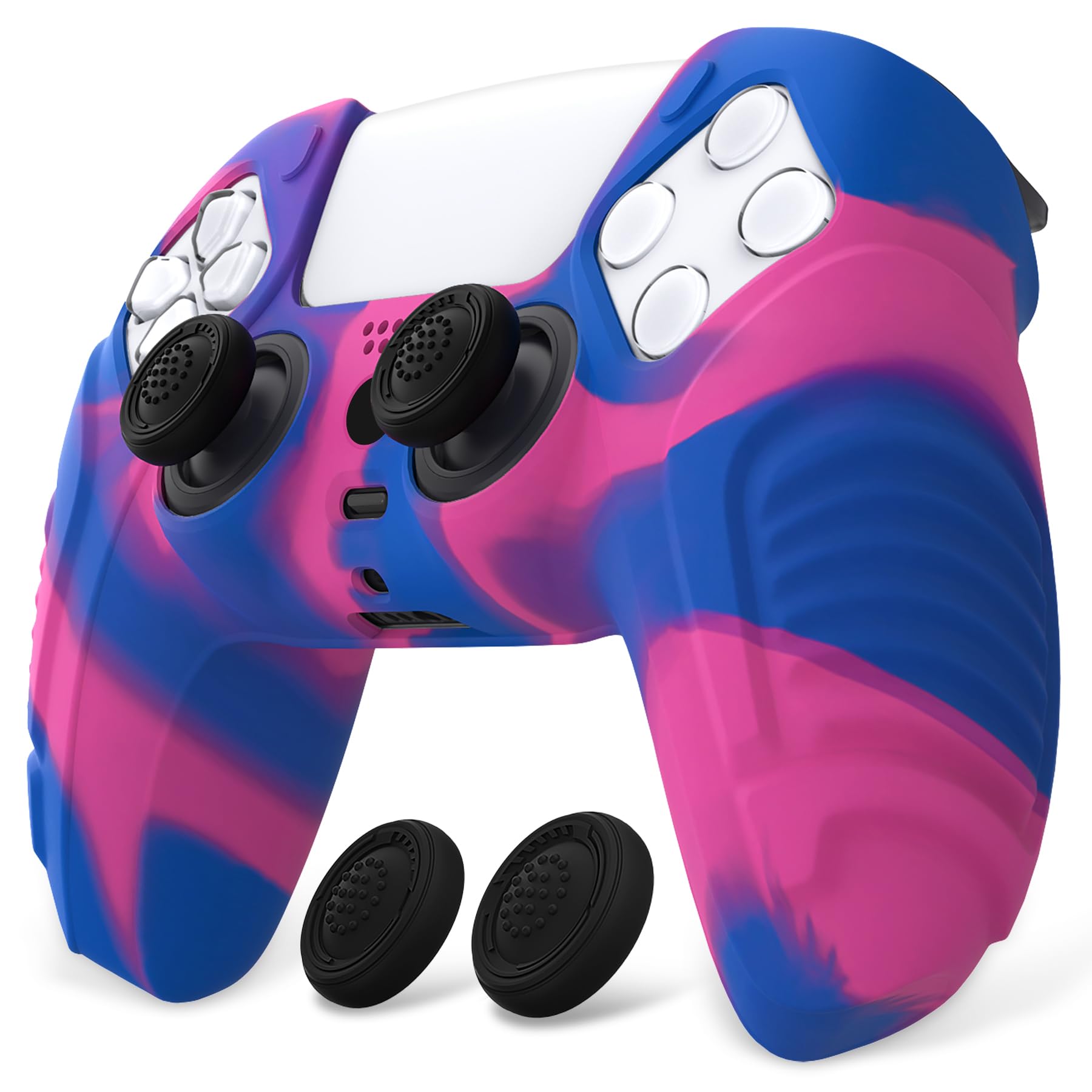 PlayVital Raging Warrior Edition Controller Protective Case Cover for ps5  Anti-Slip Rubber Protector for ps5 Controller  Soft Silicone Skin for ps5 Controller with Thumb Grips - Pink & Purple & Blue