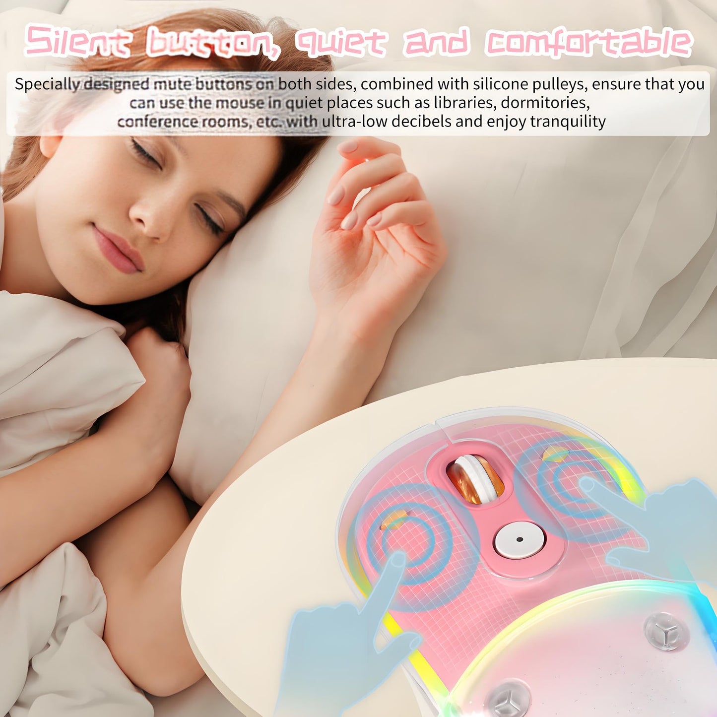 elec Space Wireless Bluetooth Mouse - Rechargeable, Silent, RGB, Ergonomic Design, Pink