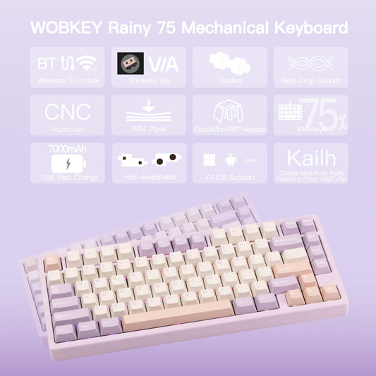 KEEBMONKEY Mechanical Keyboard - Rainy 75, Triple-Mode, RGB, Cocoa Switch - Pro Purple Model