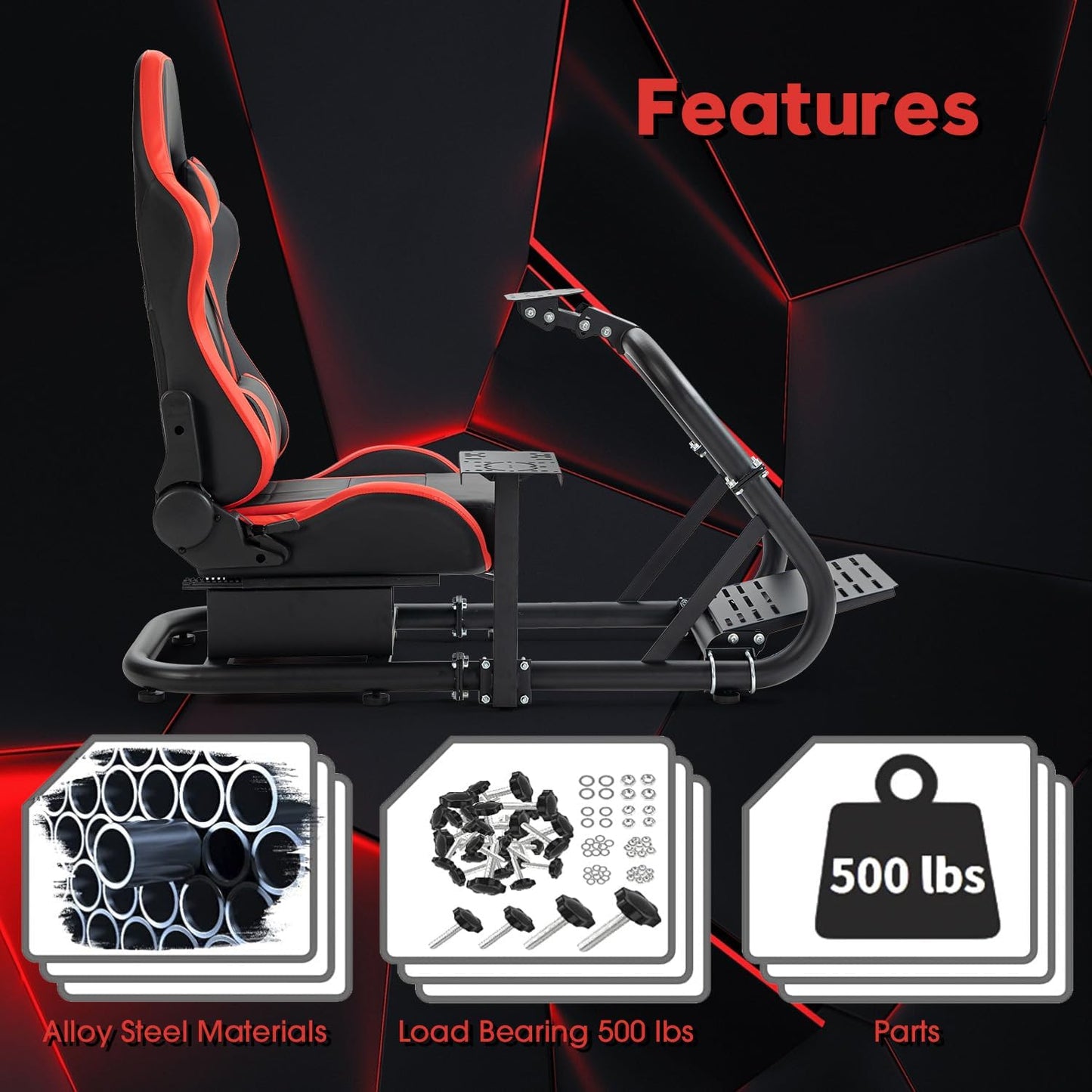Dardoo G920 Racing Cockpit Simulator Stand for Logitech/Thrustmaster/Fanatec - Adjustable Direct-Drive, Model NO.54, Red Seat