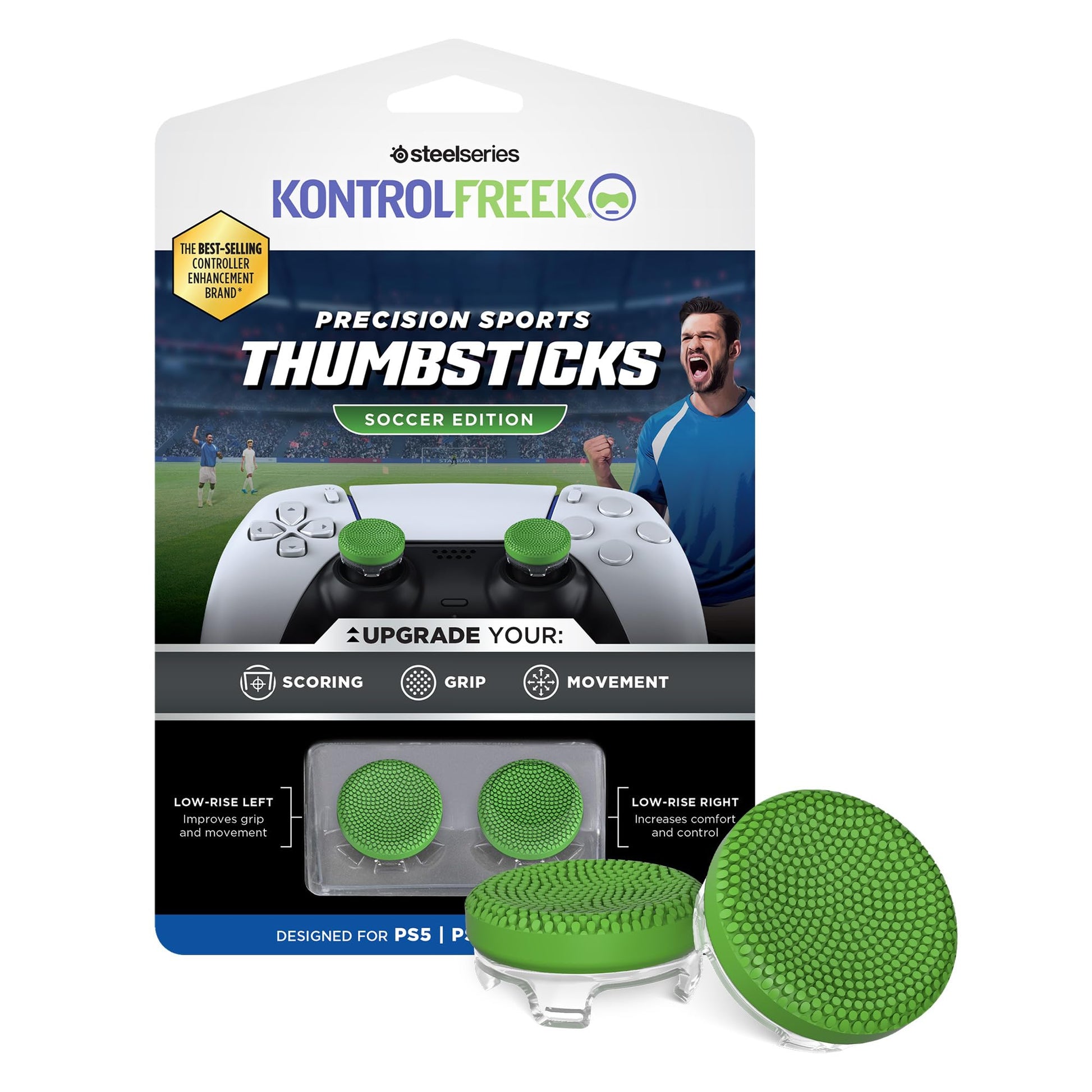 KontrolFreek Precision Sports Performance Thumbsticks for PlayStation 5 (PS5) and PlayStation 4 (PS4) Controller | Soccer Edition | Low-Rise  Concave | Green