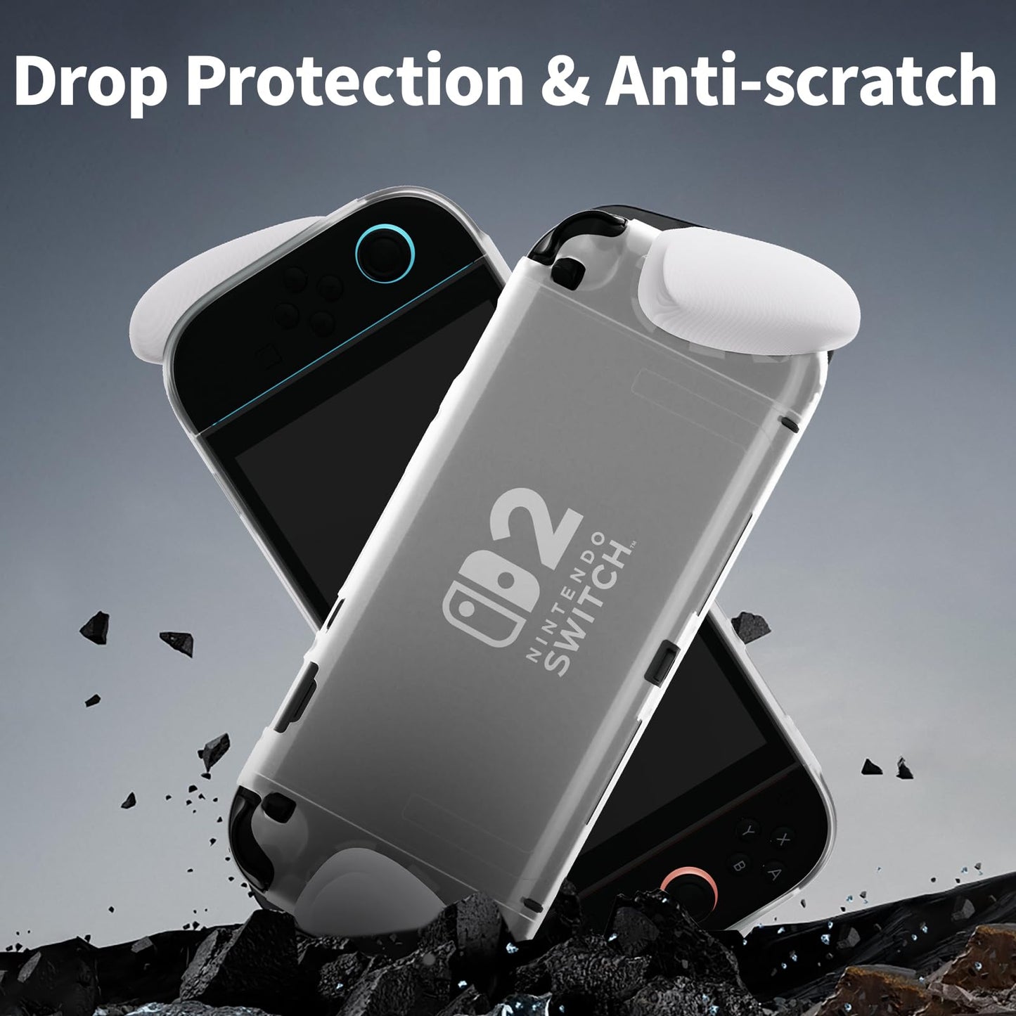 COIORVIS Grip Case for Nintendo Switch 2 - Ergonomic TPU Shell, White and Grey