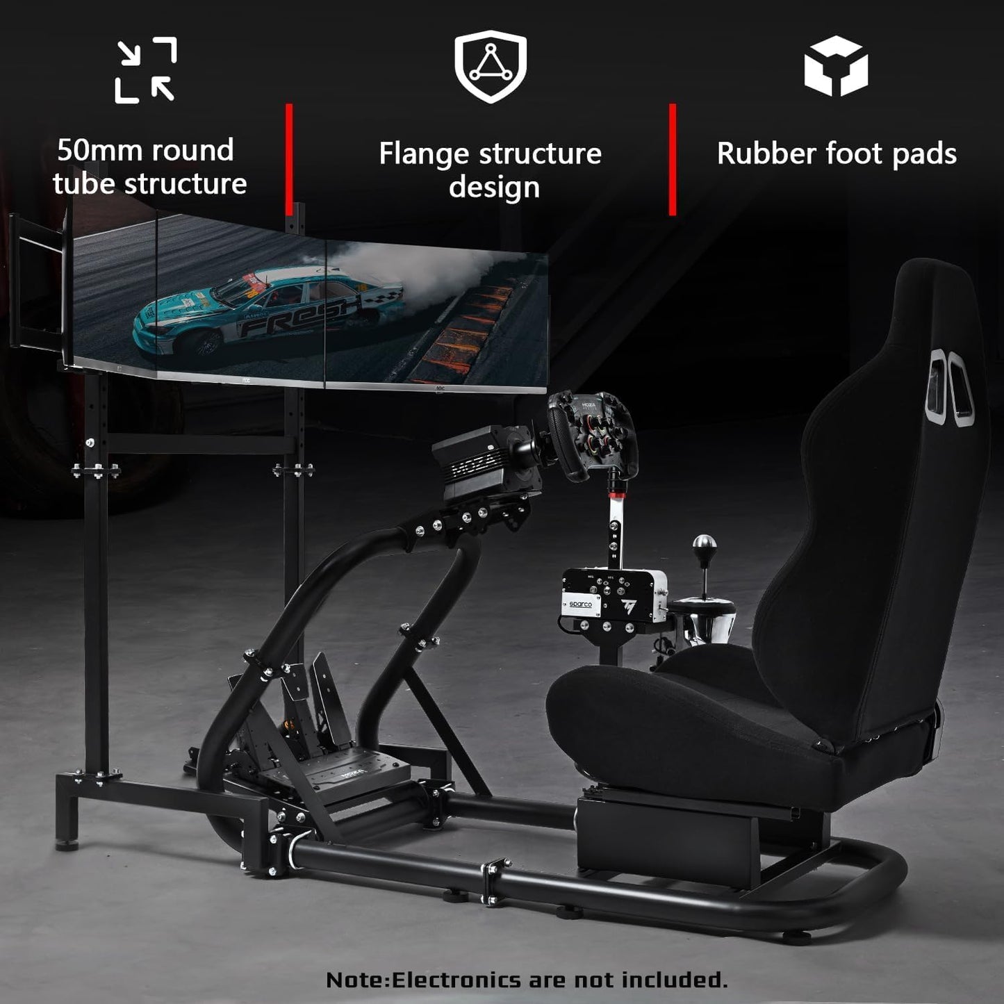 Dardoo Racing Simulator Cockpit with Triple Monitor Stand, Black Seat, Compatible with Logitech/Thrustmaster/Fanatec G29 G920 G923 T300RS