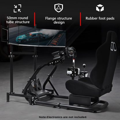 Dardoo Racing Simulator Cockpit with Triple Monitor Stand, Black Seat, Compatible with Logitech/Thrustmaster/Fanatec G29 G920 G923 T300RS