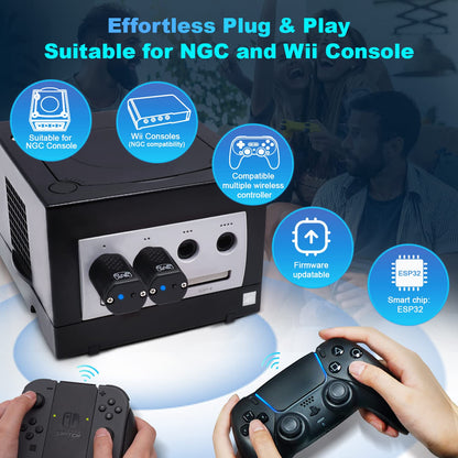 BITFUNX RetroScaler NGC Wireless Controller Adapter - Compatible with NGC, PS3/PS4/PS5, Xbox One S, Series X/S - Black