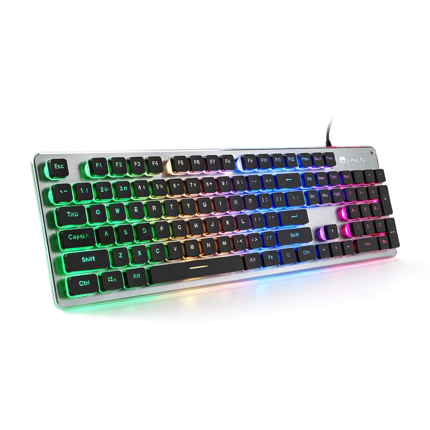 LANGTU Membrane Gaming Keyboard, 104 Keys Anti-Ghosting, LED Backlit, Black/Silver, 43.7*13.33*3.5cm, Model B07QW
