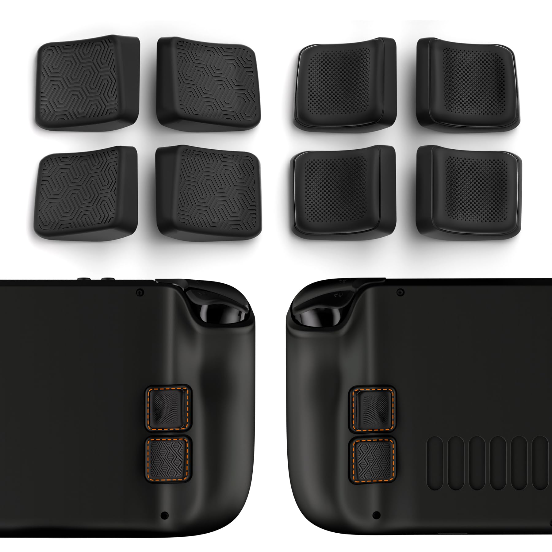 PlayVital Back Button Enhancement Set for Steam Deck LCD  Grip Improvement Protection Kit for Steam Deck OLED - Mix Version Streamlined & Studded Design - Black