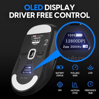 Pulsar Gaming Gears X2A eS Wireless Gaming Mouse, Ambidextrous, PAW3395 Sensor, Medium, Black