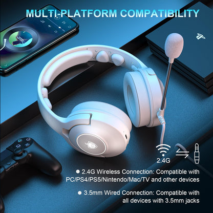 YOTMS Wireless Gaming Headset Q6 - Noise Canceling Mic, 30H+ Battery, 7.1 Surround Sound, Beige - Compatible with PS5, PS4, PC, Switch