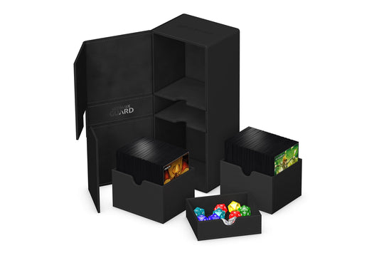 Ultimate Guard Flip n Tray 266+  Deck Case for 266 Double-Sleeved TCG Cards + Dice Tray  Black  Independent Magnetic Closure & Microfiber Lining