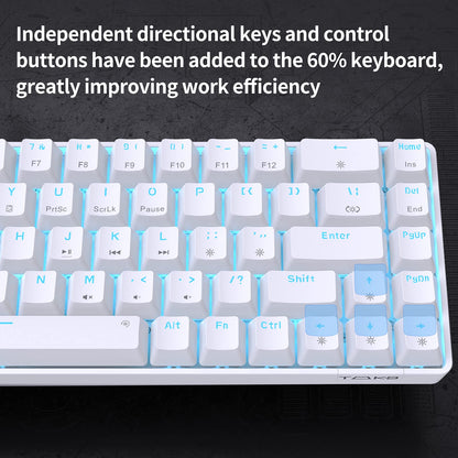 DIERYA T68SE 60% Gaming Mechanical Keyboard, Blue Switches, White, Compact Design for Windows Laptops and PC Gamers