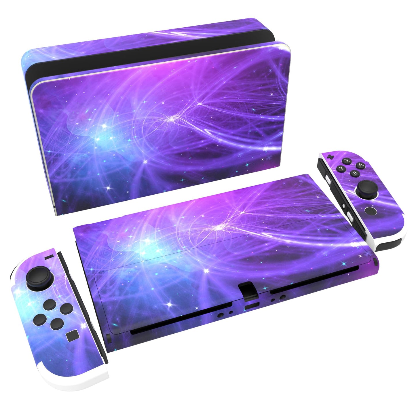 PlayVital Full Set Protective Stickers for Nintendo Switch OLED Model  Customized Vinyl Decal Skins for Switch OLED Console & Joycon & Dock & Grip - Track of Meteor