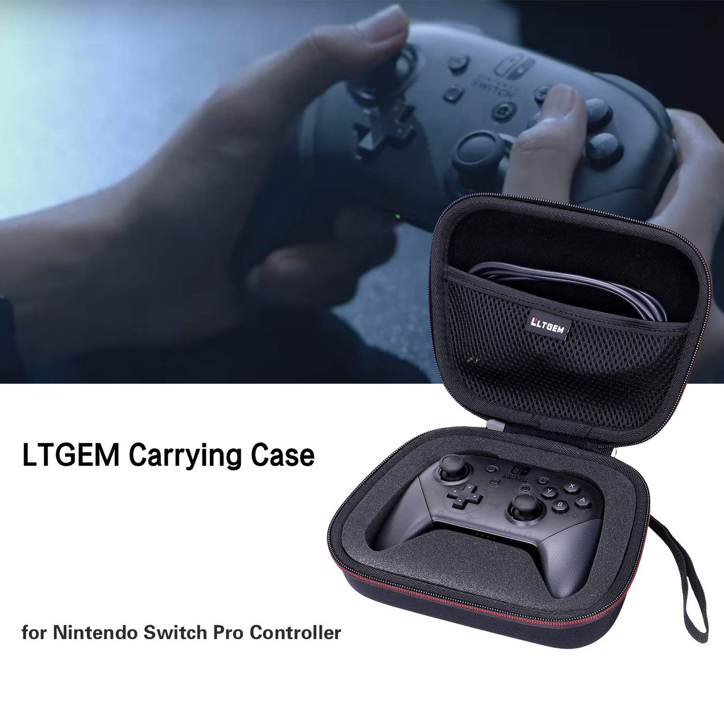 LTGEM EVA Hard Carrying Case for Nintendo Switch Pro Controller, Black, Model CS417