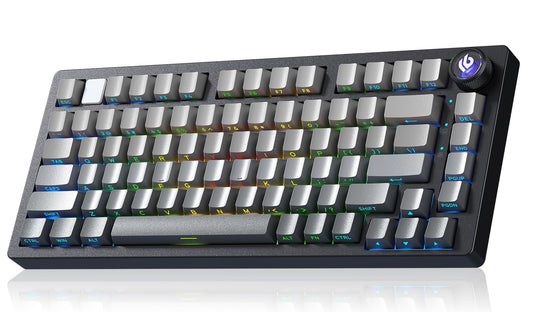 LEOBOG HI75C Pro Mechanical Keyboard  75% Hot Swappable Gaming Keyboard with Five-Layer Knob  Bluetooth/2.4GHz/USB-C Wireless Keyboards for Windows/MAC/iOS/Android - Reaper Switch  Grey