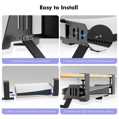 Semaiki Under Desk Mount for PS5/PS5 Slim/Pro - Black Horizontal Stand Compatible with Disc & Digital Editions