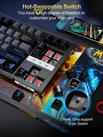 NPET CR87 Mechanical Gaming Keyboard - Hot-Swappable 87-Key, RGB, 45g Red Switches, Anti-Ghosting, Black & Grey