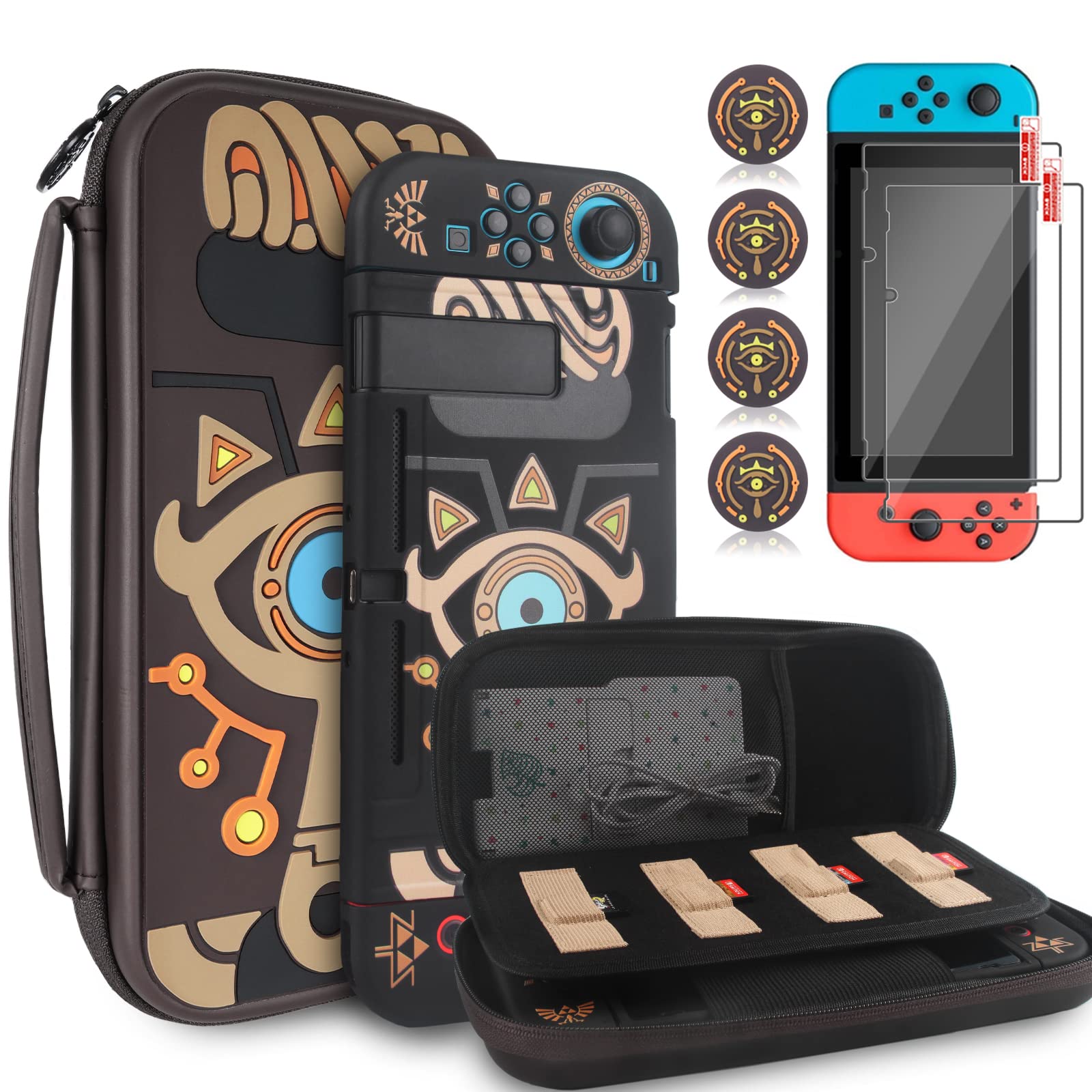 TIKOdirect Carrying Case Accessories for Switch Portable Tpartyl Case with Soft Protective Case  Screen Protectors and Thumb Grip caps  Black