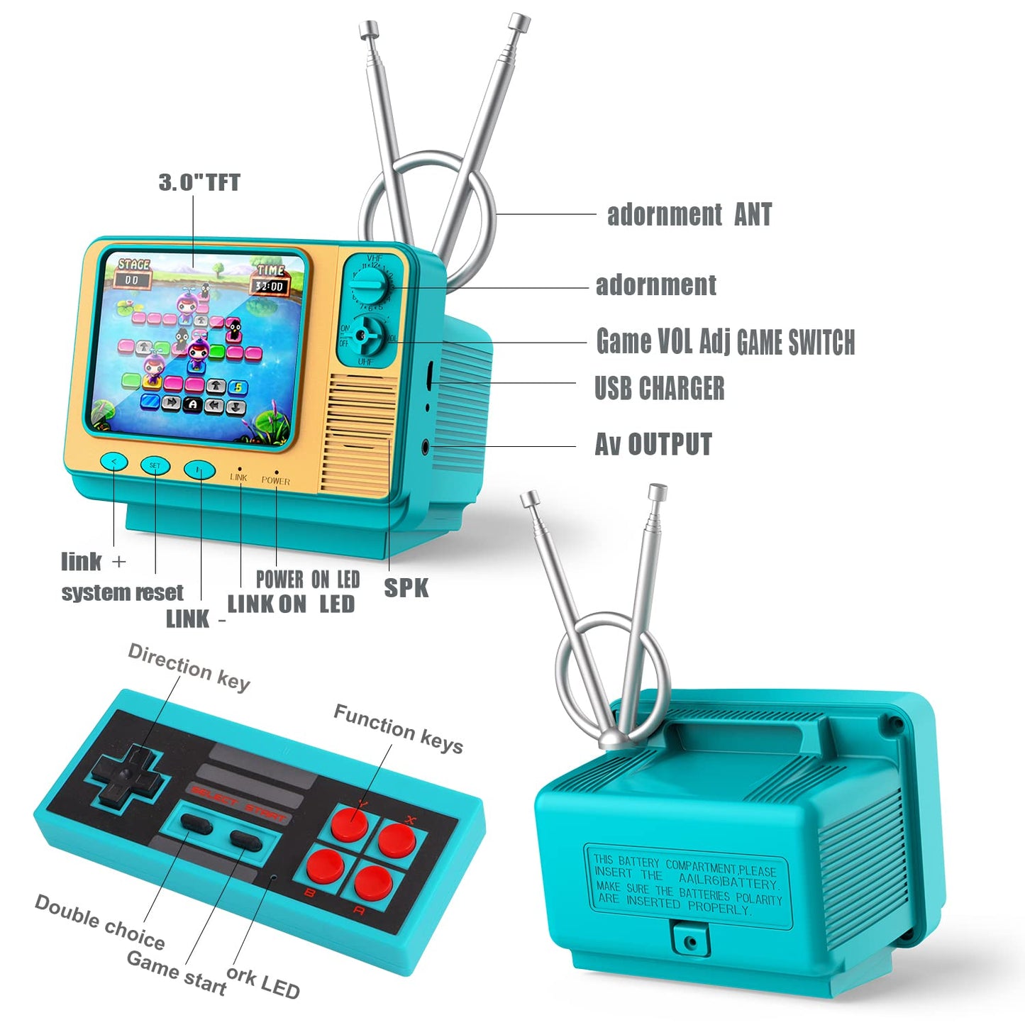 WELLST·G Replacement Wireless Controller for GV300S Console - Gamepad for Two Players, Durable ABS Material