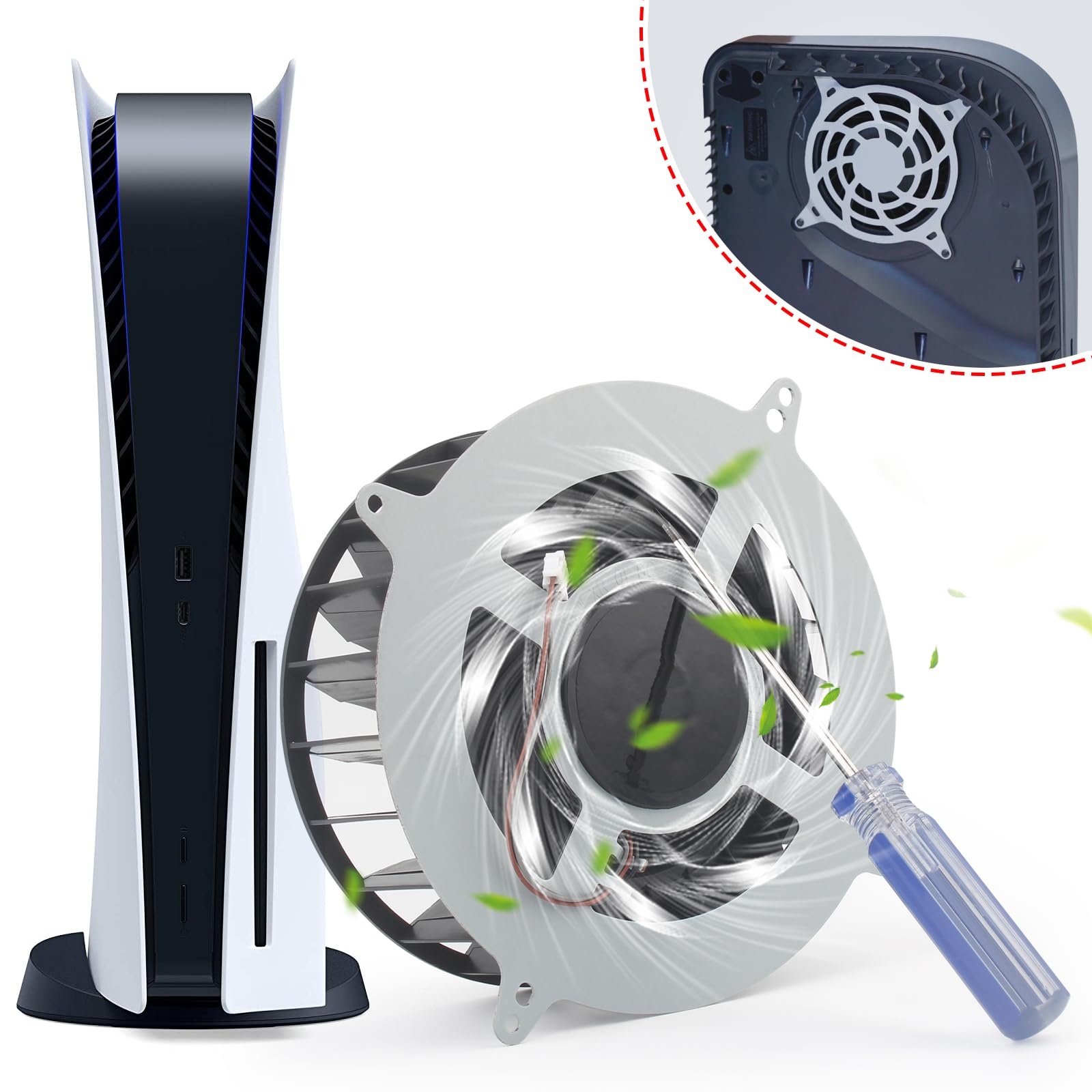 Internal Cooling Fan Replacement for Sony PlayStation 5 PS5 23 Blades Fan 17 Blades Fan Cooler PS5 CPU Cooling Fan with T8 Screwdriver