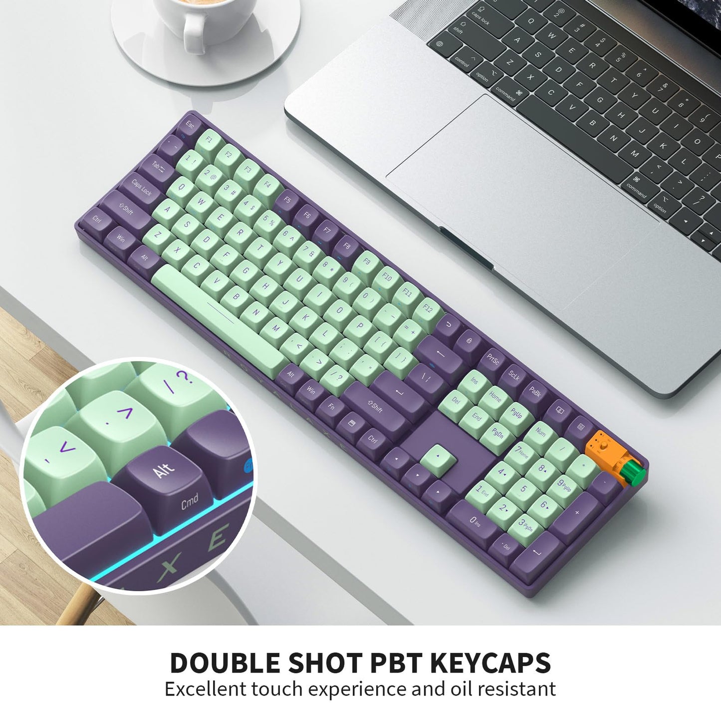 ROYALAXE R108 Wireless Mechanical Keyboard - Gateron G Pro 3.0 Yellow Switch, 109 Keys, RGB Light, Starry Cyan