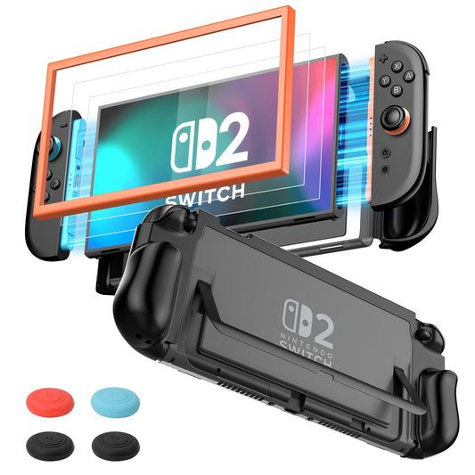 ewnol Dockable Case for Nintendo Switch 2  Protective Switch 2 Grip Case Supports Stand Use  Ergonomic Grip Cover with 2 Screen Protector & 4 Thumb Caps