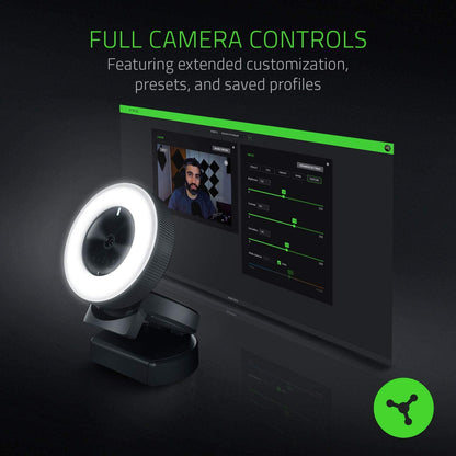Razer Kiyo 1080p Webcam with Adjustable Brightness Ring Light, Built-in Microphone, Advanced Autofocus - Black, Model RZ19-02320100-R3M1