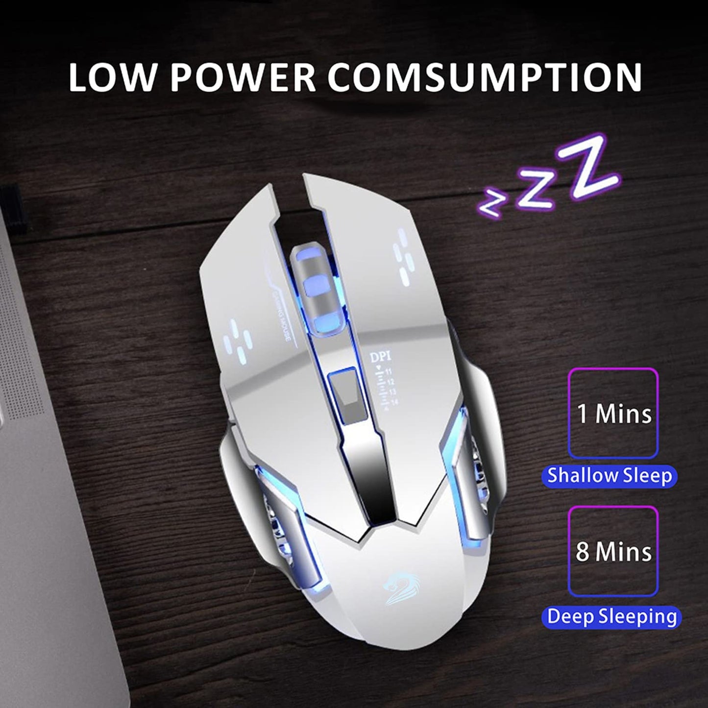 Uciefy Q85 Wireless Gaming Mouse - 2.4G LED Optical, Silent, 3 DPI Settings, Ergonomic Design, Silver