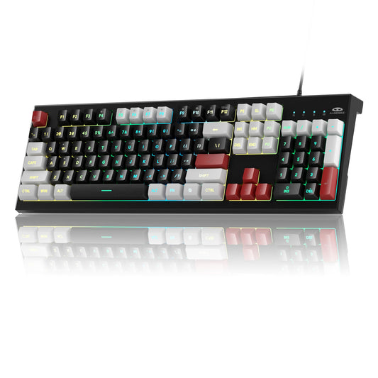 MageGee K2 Wired RGB Backlit Keyboard - 104 Keys Waterproof Ergonomic - Knight Red for PC/Laptop/MAC