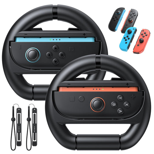 FASTSNAIL [Switch 1/2 Compatible] Steering Wheels for Nintendo Switch 2/1/OLED for Joy-Con 2  Racing Wheels for Mario Kart World/8 Deluxe Gaming  Universal Joypad Wheels 2 Pack (Black Black)