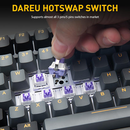DAREU EK75PRO Wireless Mechanical Gaming Keyboard, RGB, 75%, Hot-Swappable, Gasket Mount, Grey & Black, HIFI Dream Switch