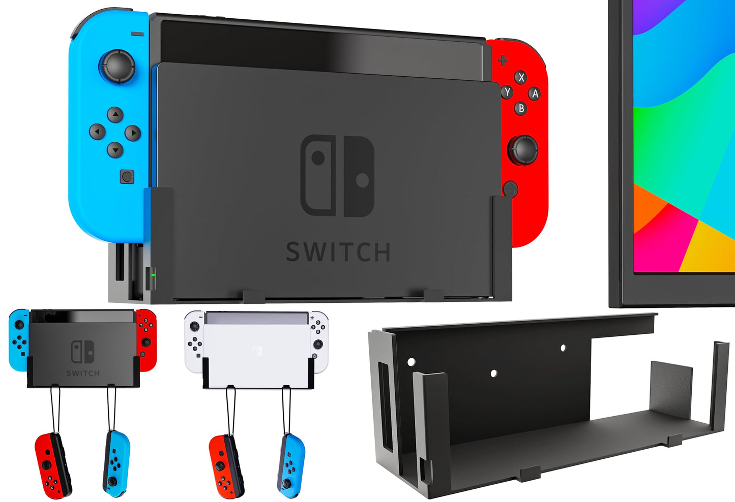 Funturbo Wall Mount for Nintendo Switch  Wall Mount Kit Switch Mounting Bracket Compatible with Nintendo Switch OLED and Original 2-in-1