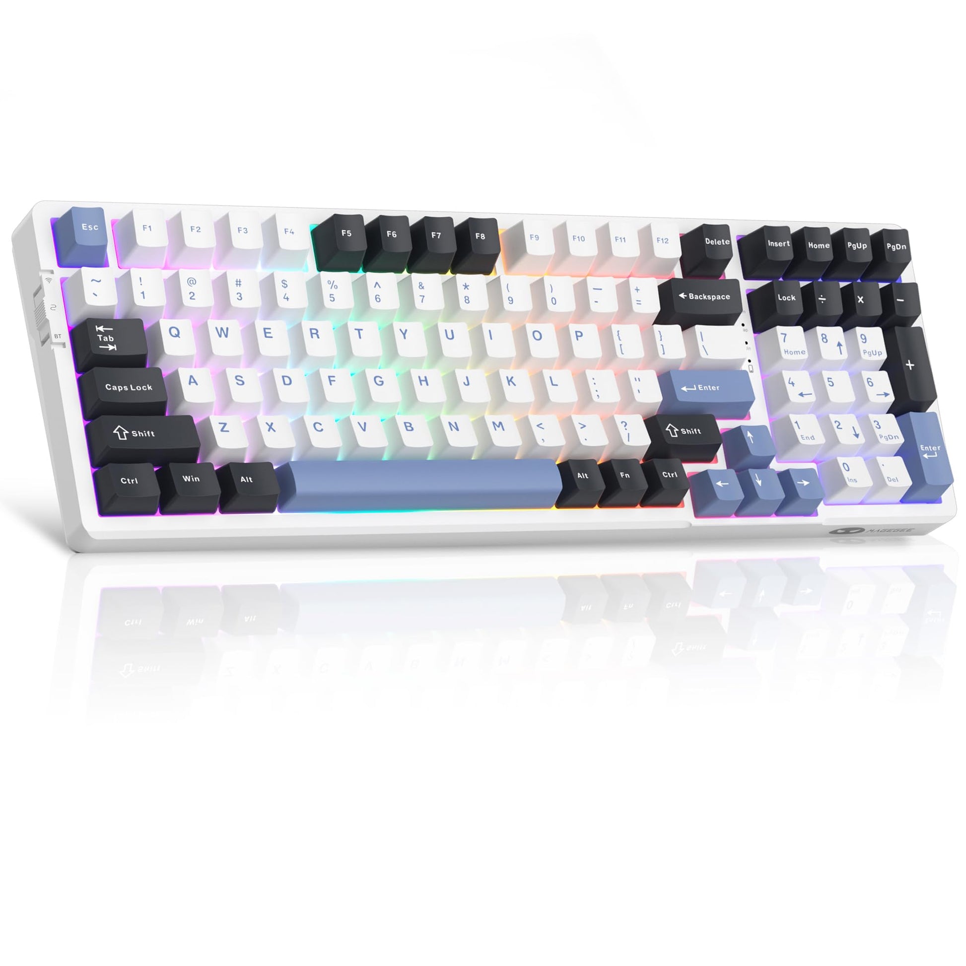 MageGee LIGHT100 Wireless Creamy Keyboard  Gasket Structure Hot Swappable  Tri-Mode 2.4G/USB-C/BT5.0 RGB Backlit Mechanical Gaming Keyboard for Win/Mac/PC  PBT Keycap  4000mAh Battery  Blue