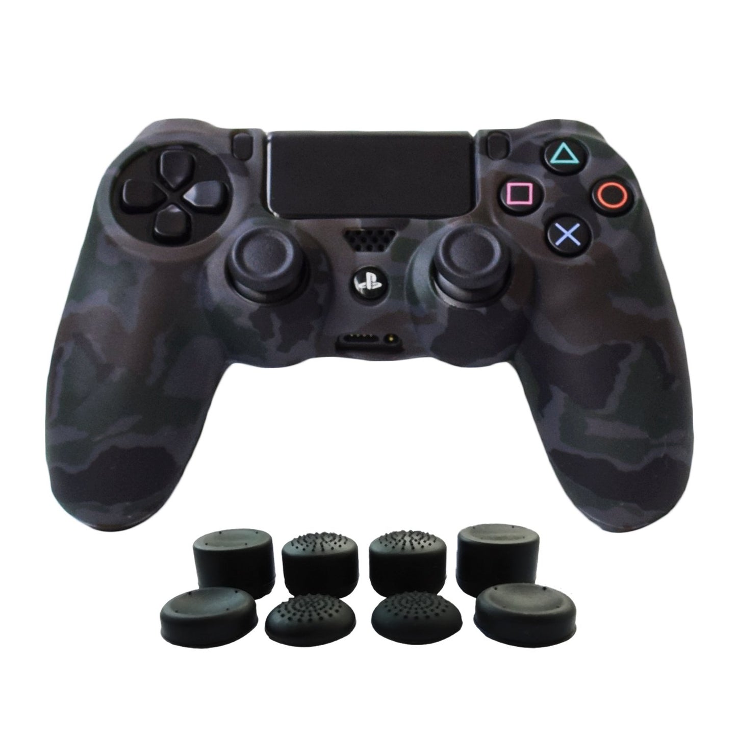 Hikfly Silicone Gel Controller Cover for PS4/PS4 Slim/Pro - Grey, Includes 8 FPS Pro Thumb Grip Caps