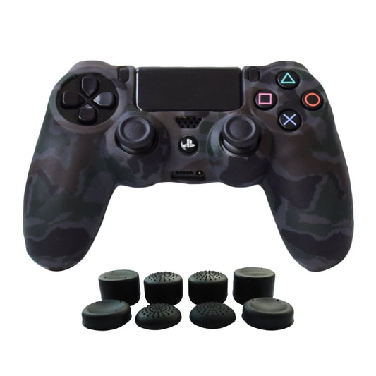 Hikfly Silicone Gel Controller Cover for PS4/PS4 Slim/Pro - Grey, Includes 8 FPS Pro Thumb Grip Caps