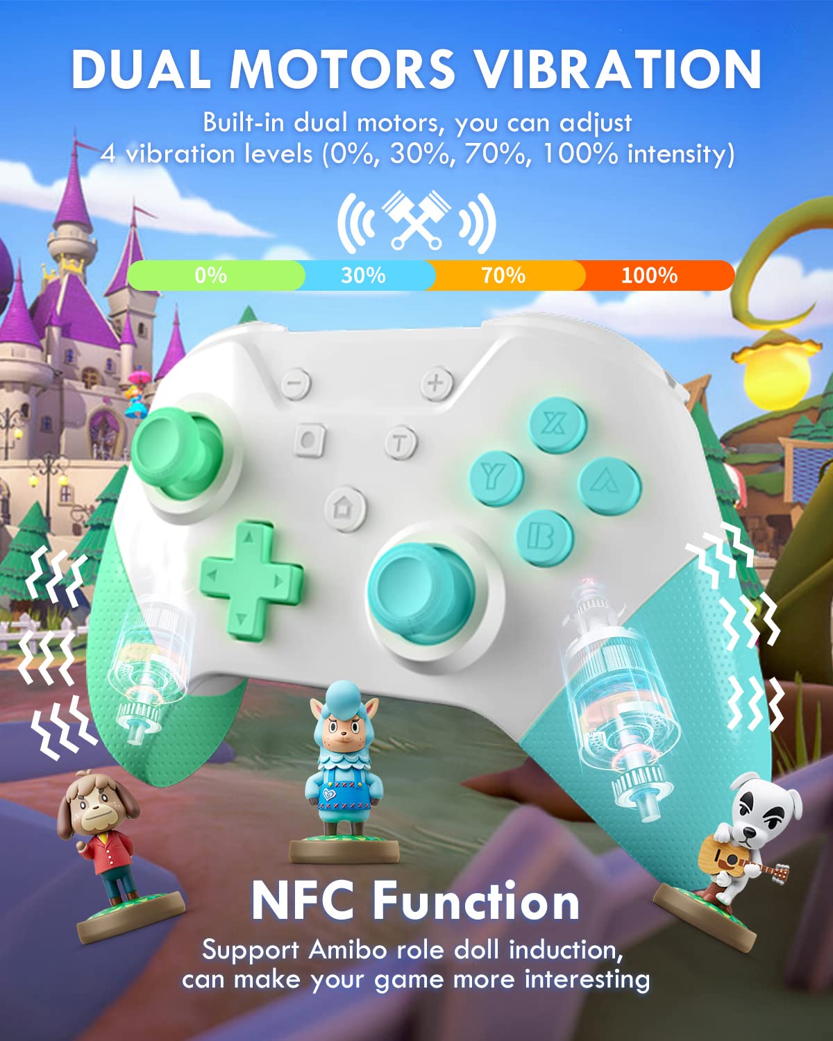 OLCLSS Wireless Switch Pro Controller for Nintendo Switch - Gyro Axis, Turbo, NFC, Dual Vibration, Animal Crossing Color