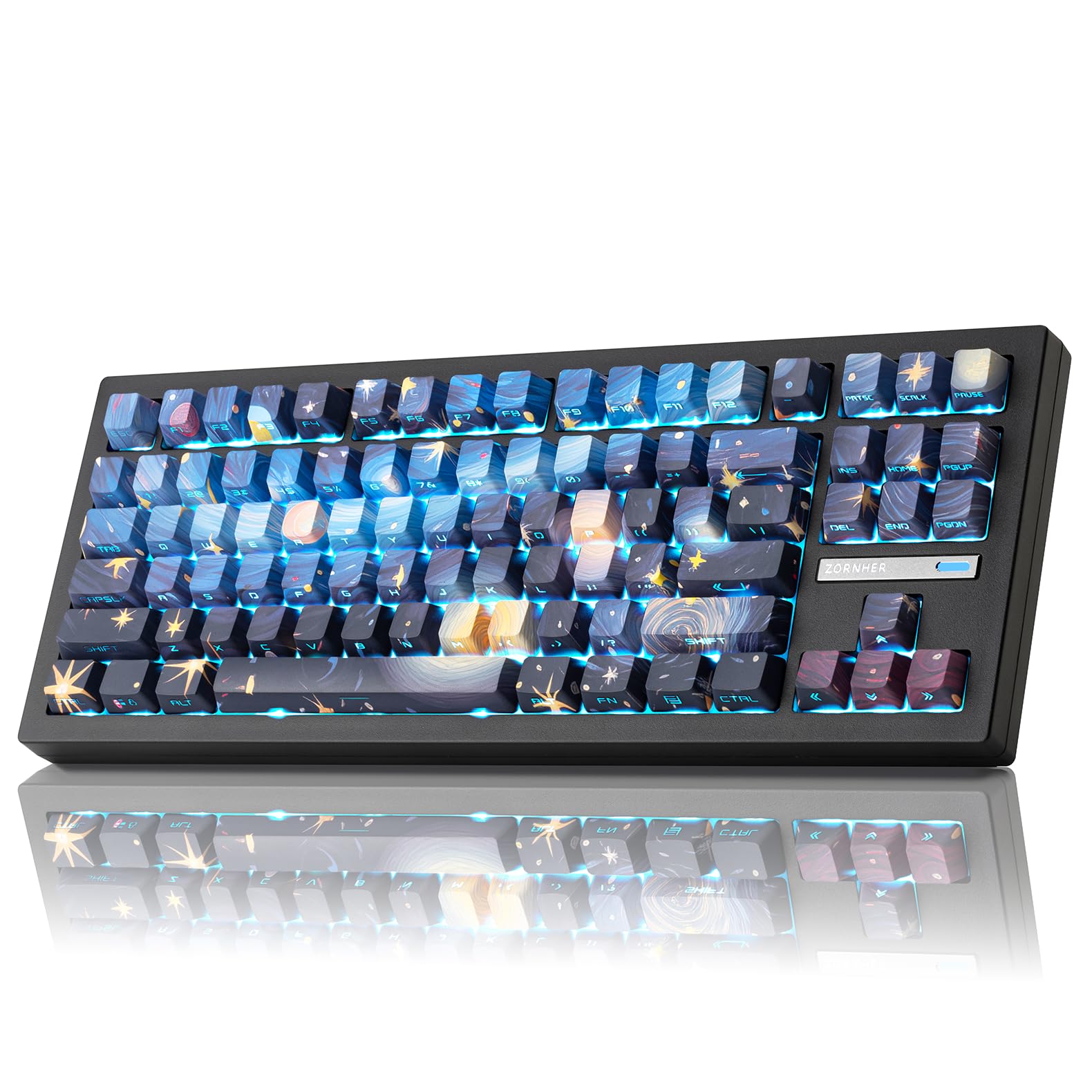 ZORNHER ZH870 Wireless Mechanical Gaming Keyboard 80% Blue Custom Creamy Sound Keyboard with Starry Night Dye Sublimation PBT Keycaps Pre-lubed Linear Switches Hot-Swappable RGB Backlit