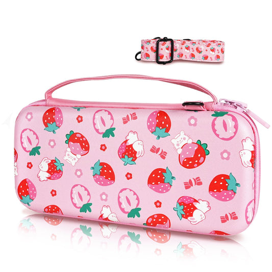 TIKOdirect Carrying Case for Switch & OLED  Cute Travel Bag in Pretty Pattern Design of Pink Interior with an Adjustable Shoulder Strap  Pink
