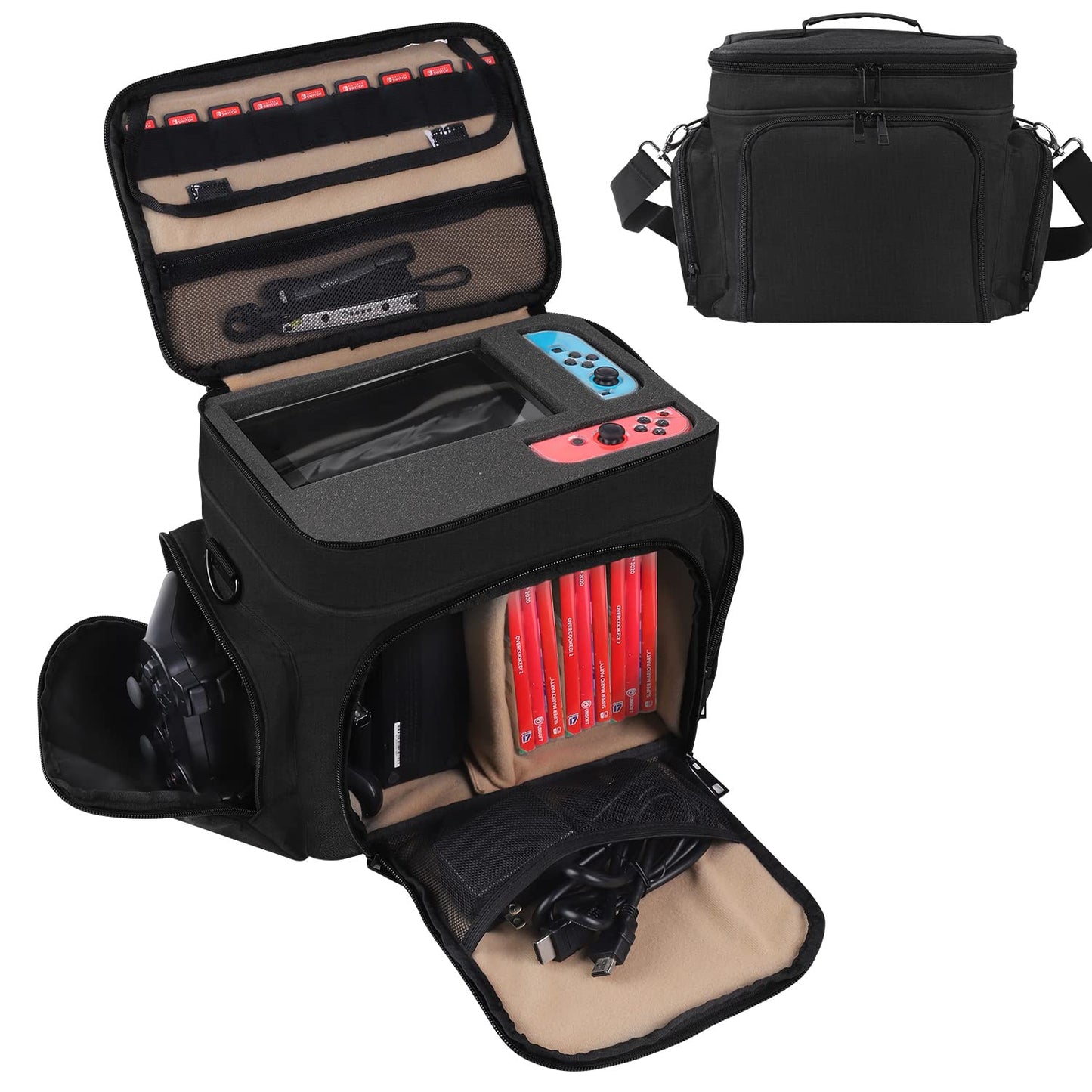 TEFGTER Portable Nintendo Switch Case - Large Black Hard Case for Switch, OLED & Lite with Soft Lining, Model B-1