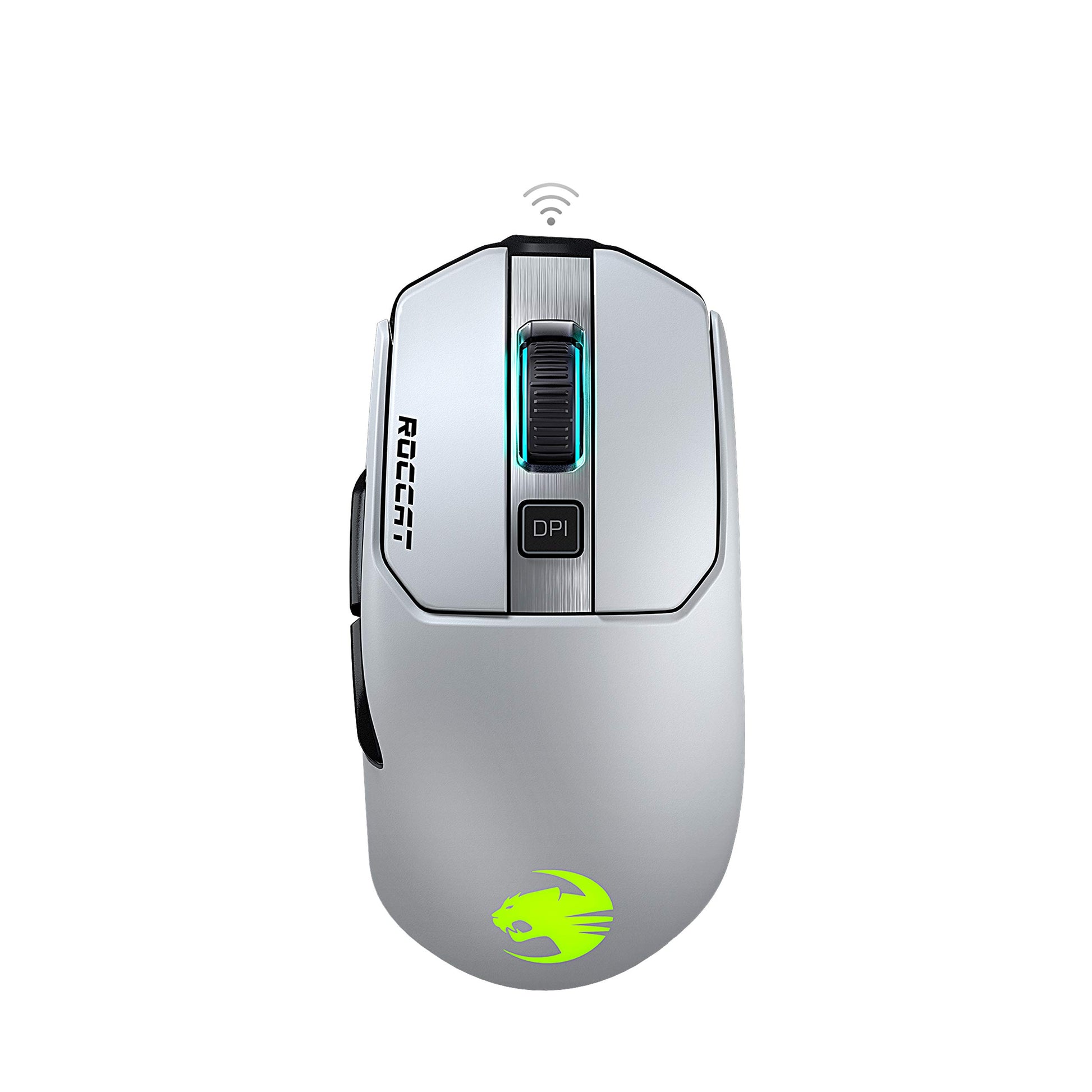 ROCCAT Kain 202 PC Gaming Wireless Mouse  AIMO RGB Lighting  16 000 DPI Optical Owl-Eye Sensor  Ergonomic USB Computer Mouse  Claw Grip  Long Lasting Battery Life  Titan Scroll Wheel  White